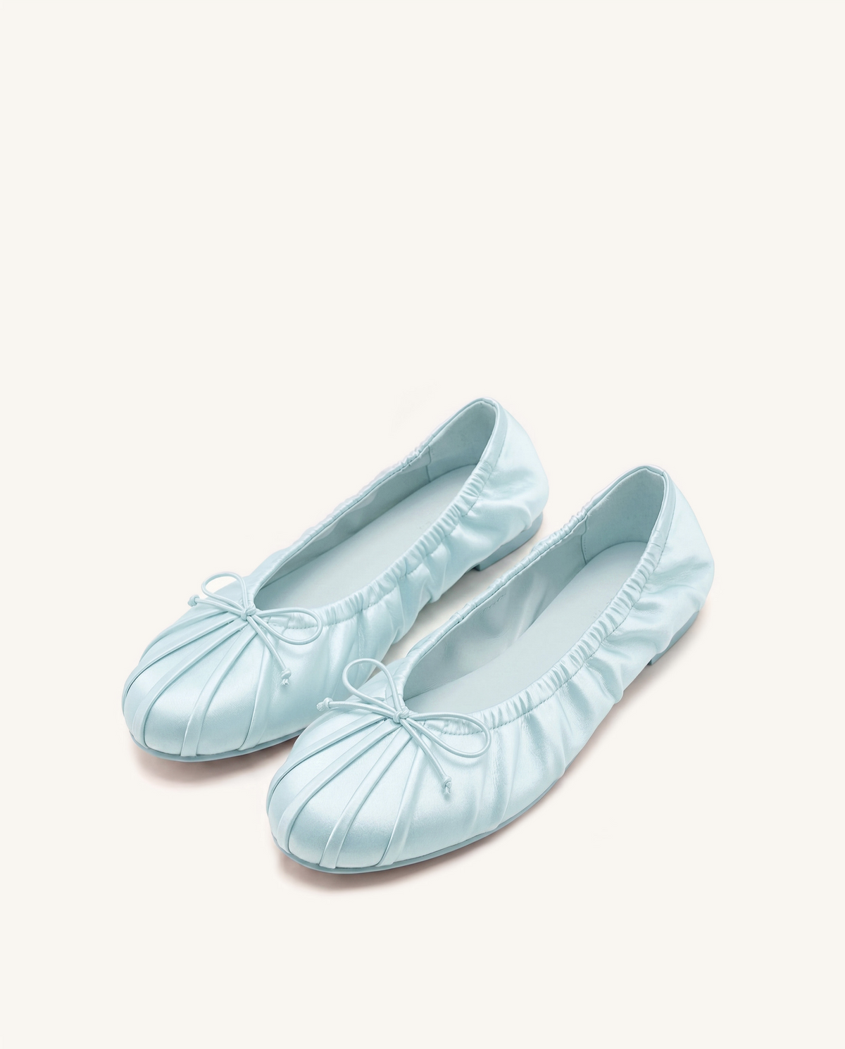 Solenne Ruched Drawstring Satin Ballet Flats - Blue | JW PEI