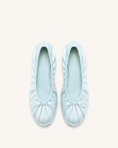Solenne Ruched Drawstring Satin Ballet Flats - Blue | JW PEI