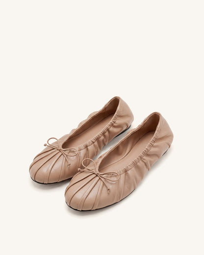 Solenne Ruched Drawstring Ballet Flats - Khaki | JW PEI