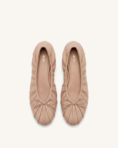 Solenne Ruched Drawstring Ballet Flats - Khaki | JW PEI