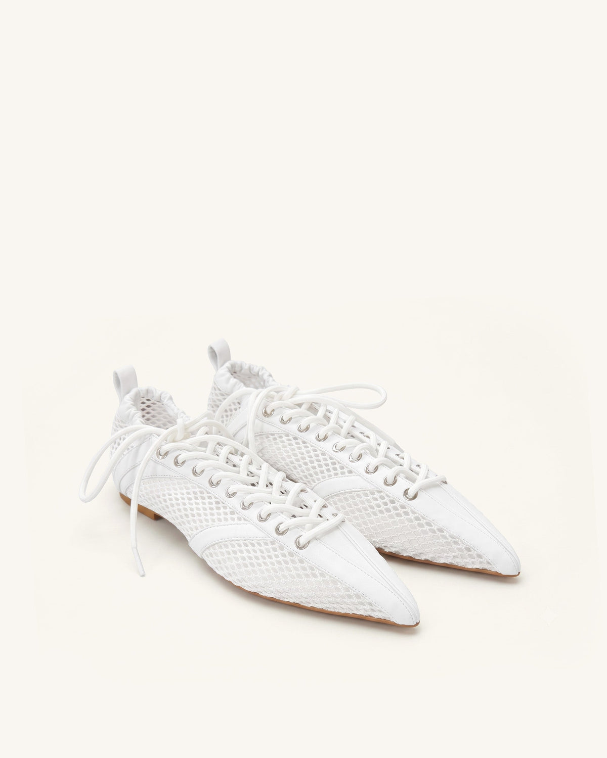 Ava Lace-Up Mesh Flats - White | JW PEI