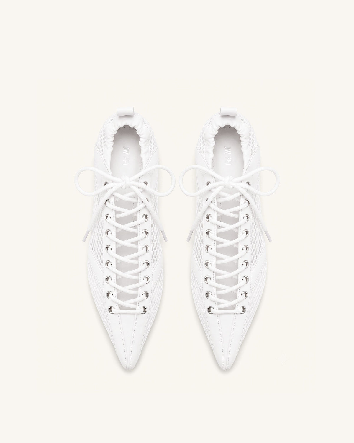 Ava Lace-Up Mesh Flats - White | JW PEI