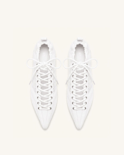 Ava Lace-Up Mesh Flats - White | JW PEI