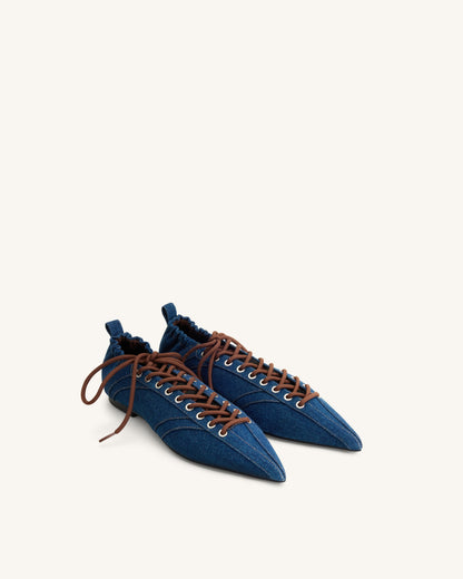 Ava Lace-Up Flats - Denim Blue | JW PEI