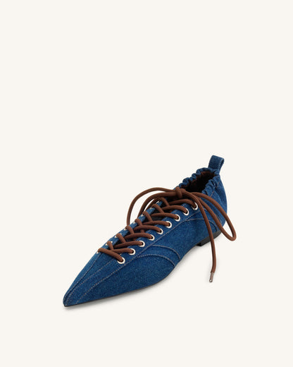 Ava Lace-Up Flats - Denim Blue | JW PEI