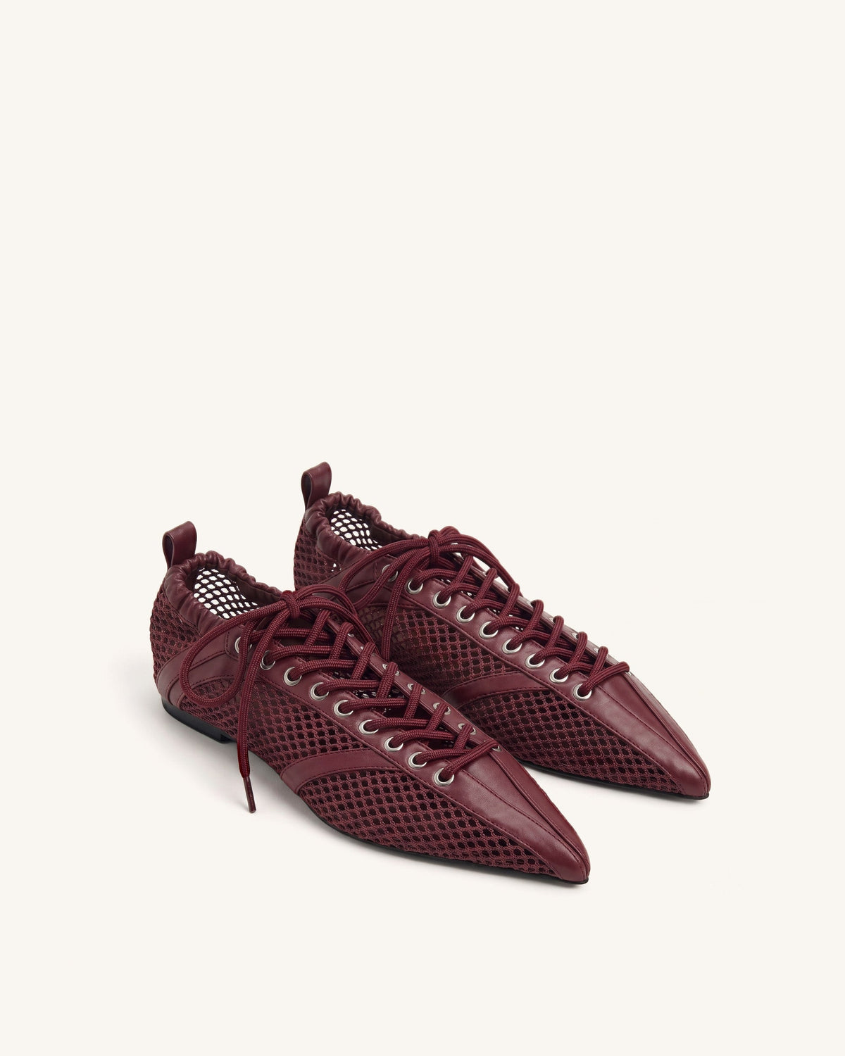Ava Lace-Up Mesh Flats - Burgundy | JW PEI