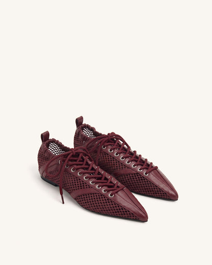 Ava Lace-Up Mesh Flats - Burgundy | JW PEI
