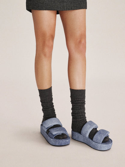 Lexi Denim Embossed Sandal - Blue | JW PEI