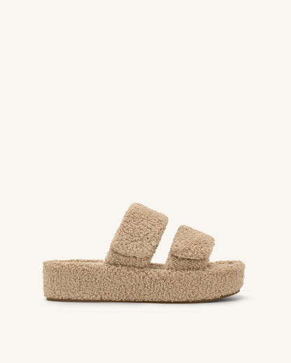 Lexi Faux Fur Platform Sandal - Beige | JW PEI