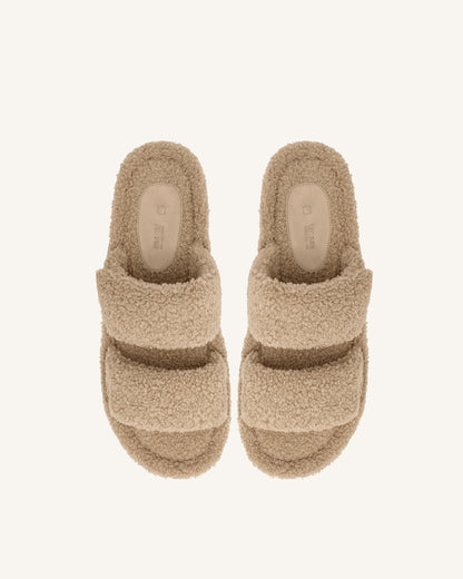 Lexi Faux Fur Platform Sandal - Beige | JW PEI