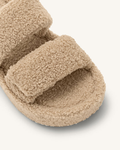 Lexi Faux Fur Platform Sandal - Beige | JW PEI