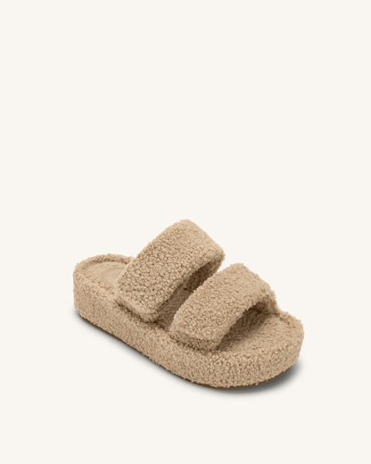 Lexi Faux Fur Platform Sandal - Beige | JW PEI