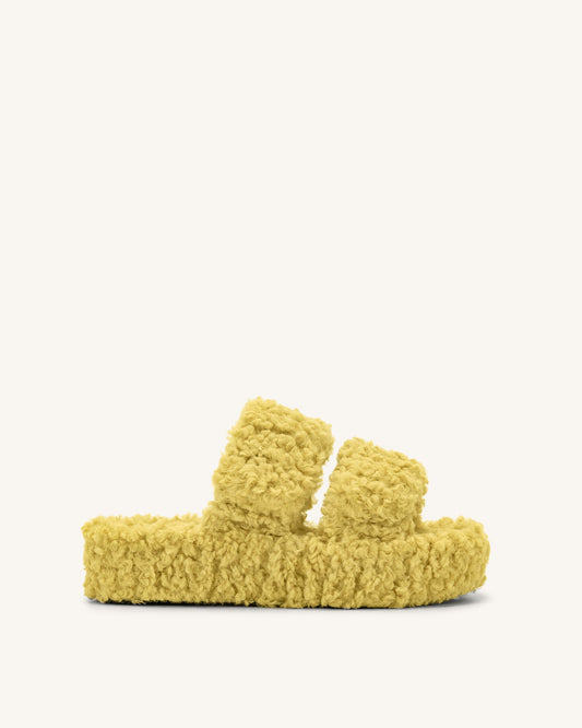 Lexi Faux Fur Platform Sandal - Yellow | JW PEI