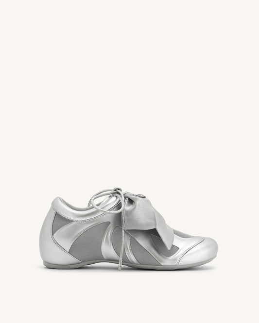 Rosie Metallic Bow Tie Low Top Sneakers - Silver | JW PEI