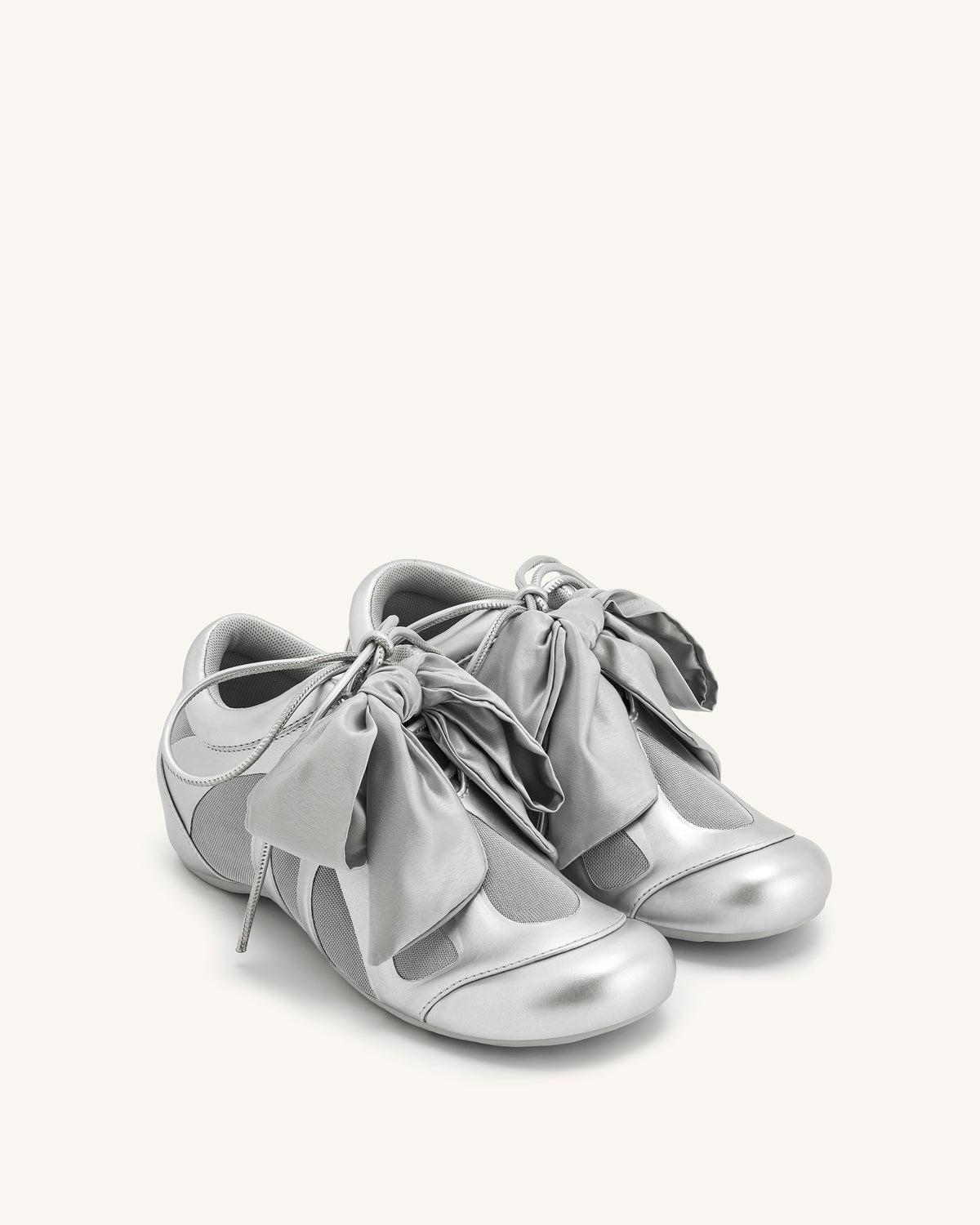 Rosie Metallic Bow Tie Low Top Sneakers - Silver | JW PEI