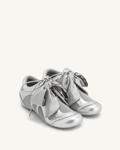 Rosie Metallic Bow Tie Low Top Sneakers - Silver | JW PEI