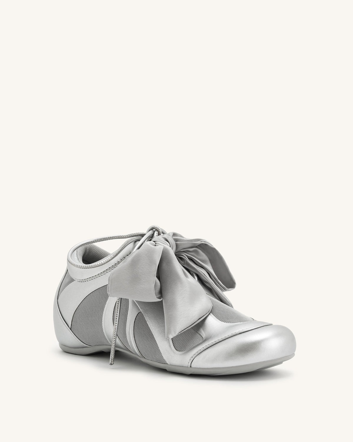 Rosie Metallic Bow Tie Low Top Sneakers - Silver | JW PEI