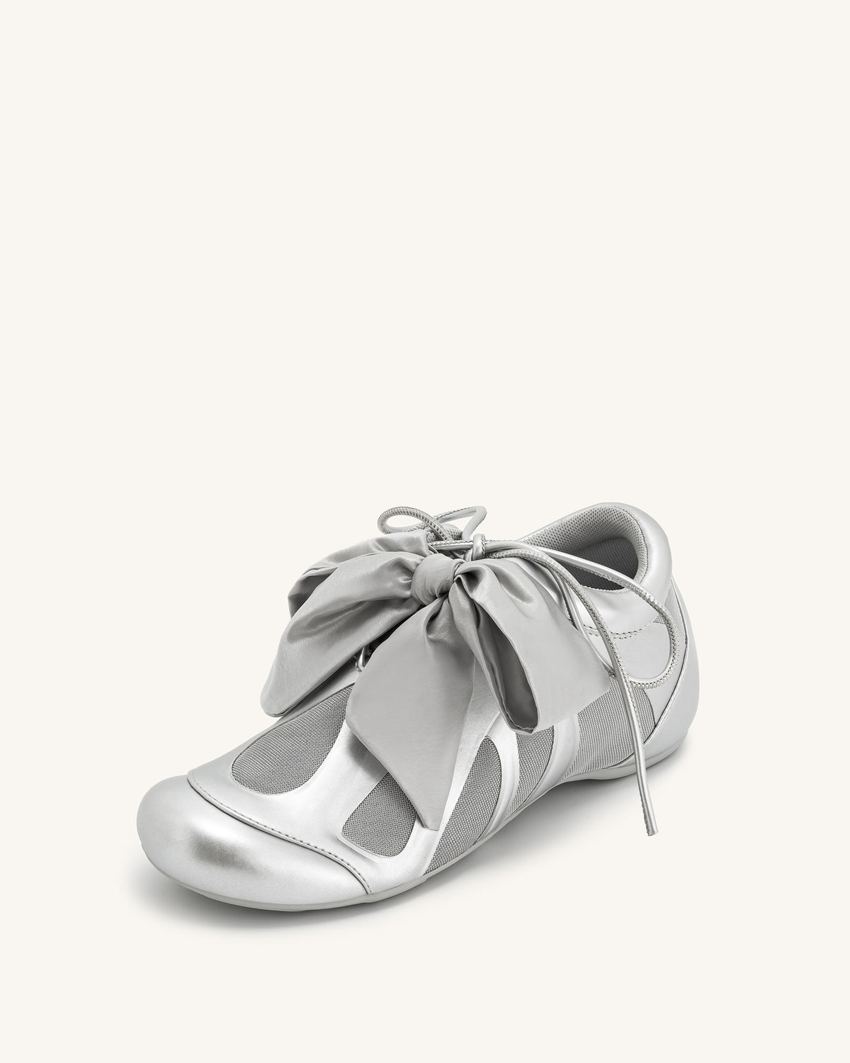 Rosie Metallic Bow Tie Low Top Sneakers - Silver | JW PEI