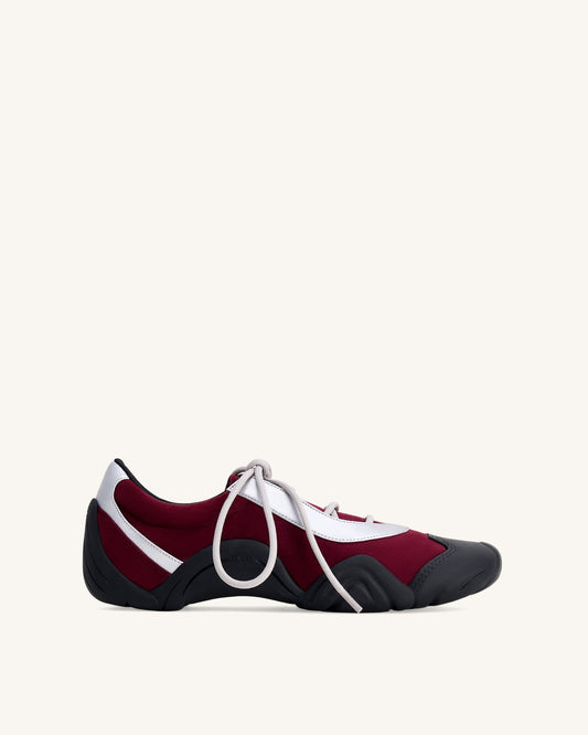 Caitlin Faux Suede Lace-up Ballerina Sneakers - Burgundy & Light Grey | JW PEI