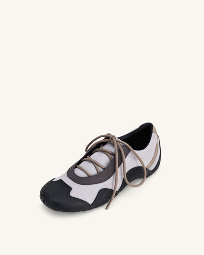 Caitlin Faux Suede Lace-up Ballerina Sneakers - Grey Mix | JW PEI