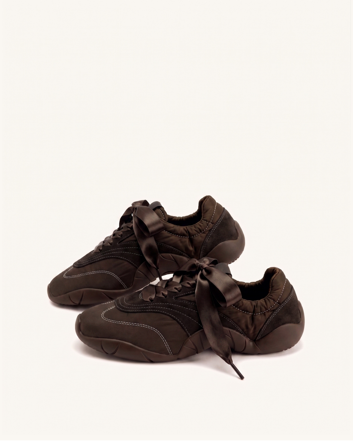 Flavia Ribbon Lace Ballerina Sneakers - Dark Brown | JW PEI
