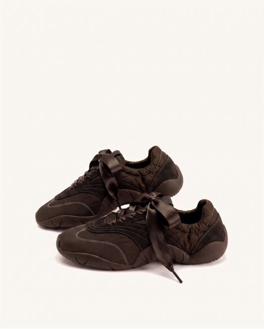Flavia Ribbon Lace Ballerina Sneakers - Dark Brown | JW PEI