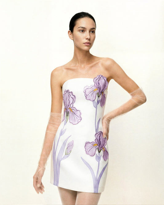 Iris Floral Print Strapless Dress - White | JW PEI