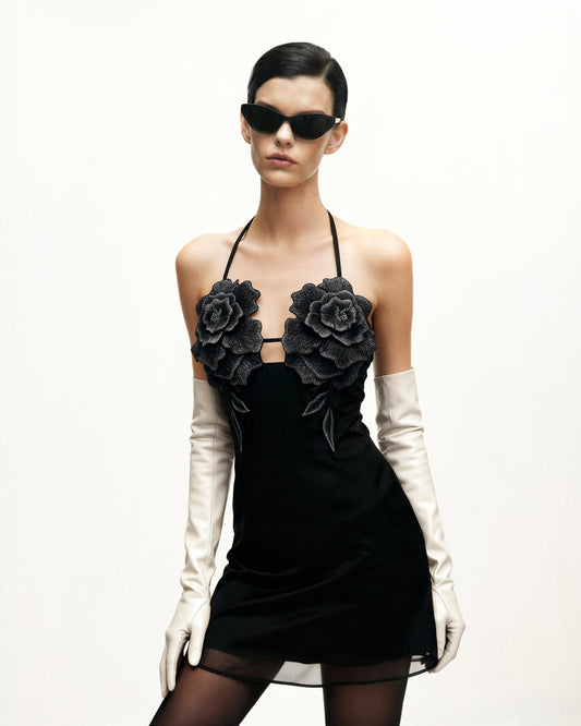 Flower Embroidered Mini Dress - Black | JW PEI