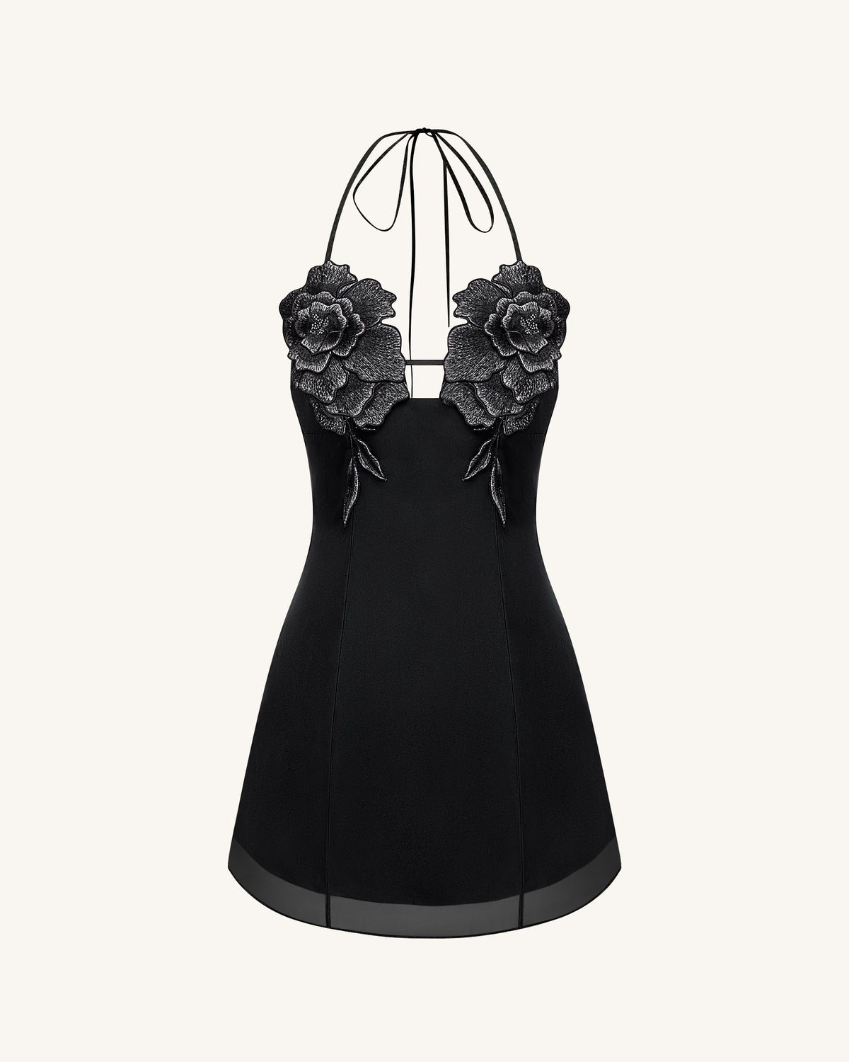 Flower Embroidered Mini Dress - Black | JW PEI