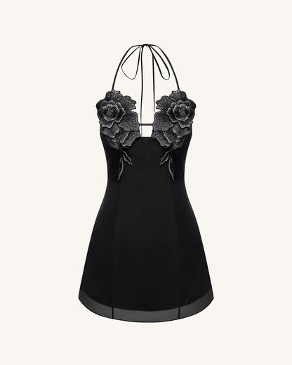 Flower Embroidered Mini Dress - Black | JW PEI