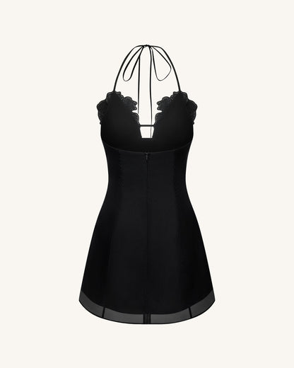 Flower Embroidered Mini Dress - Black | JW PEI