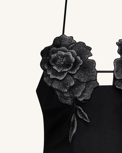 Flower Embroidered Mini Dress - Black | JW PEI