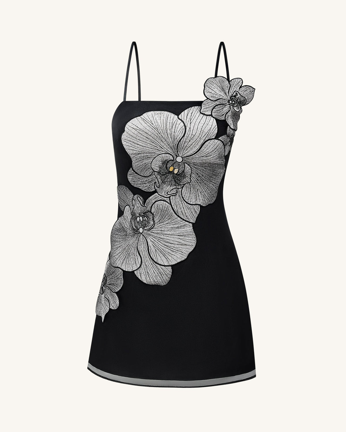 Orchid Appliqué Mini Dress - Black/Silver | JW PEI
