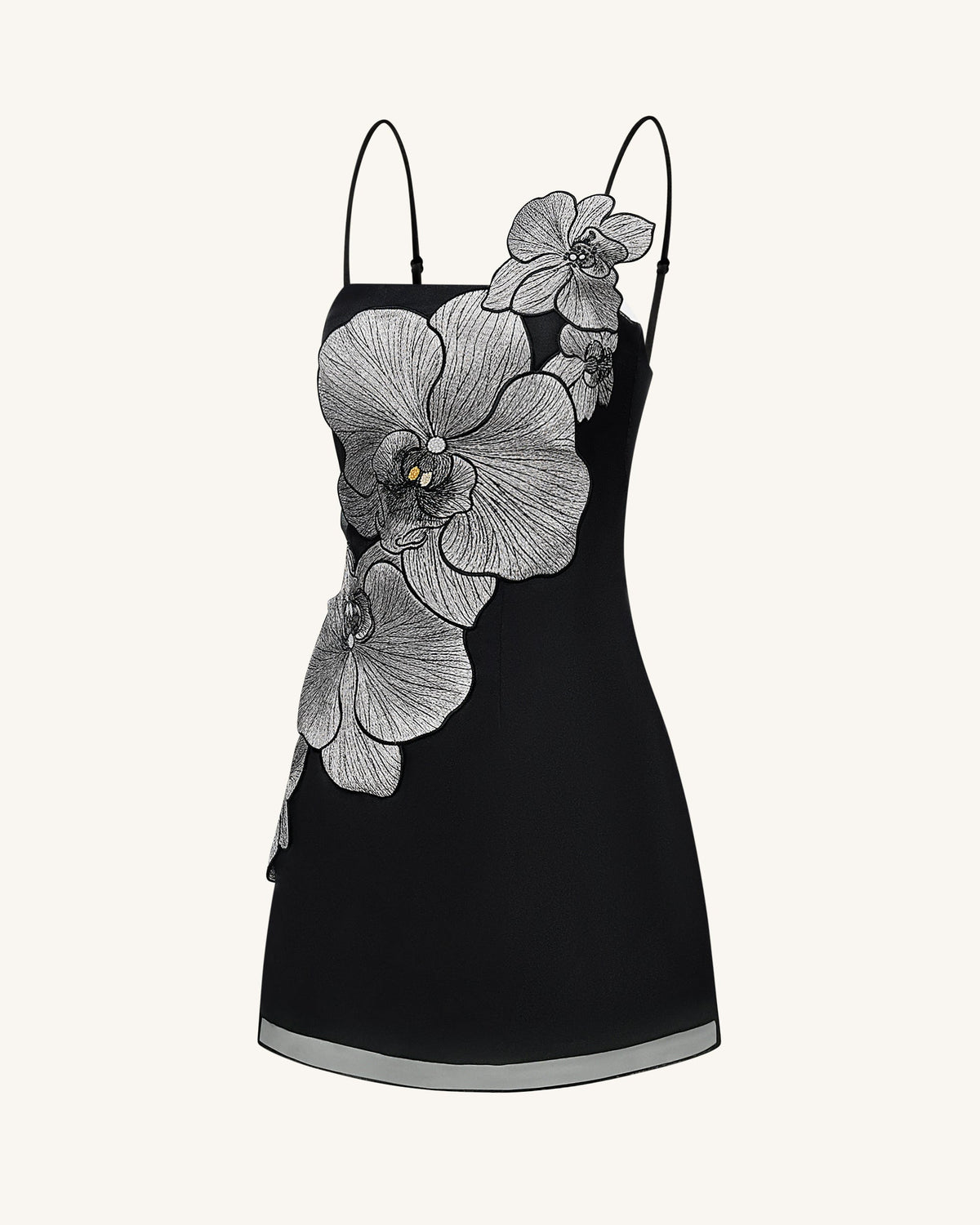 Orchid Appliqué Mini Dress - Black/Silver | JW PEI
