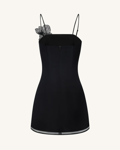 Orchid Appliqué Mini Dress - Black/Silver | JW PEI