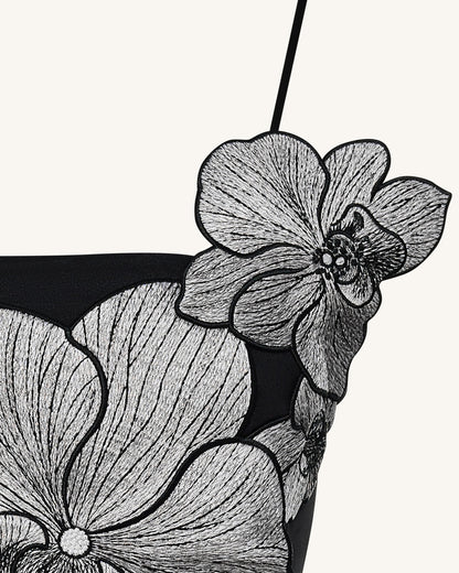 Orchid Appliqué Mini Dress - Black/Silver | JW PEI