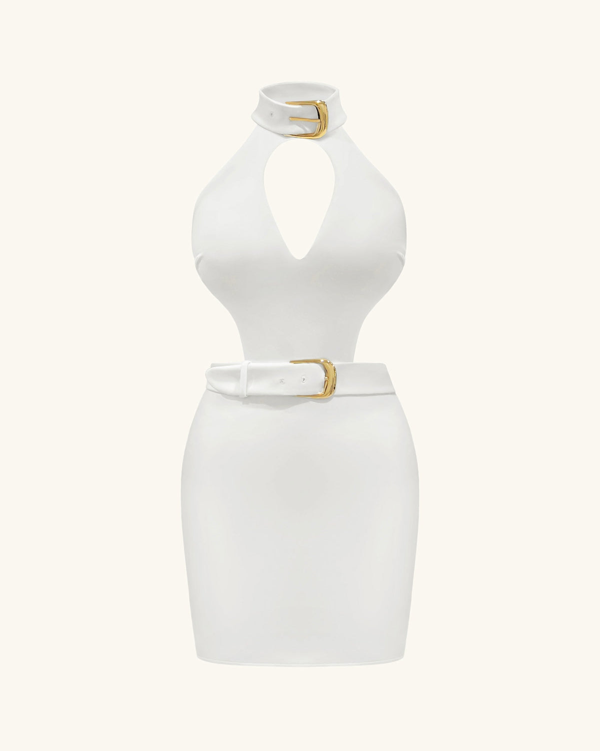 Gabriella Belted Cutout Halter Mini Dress - Ivory | JW PEI
