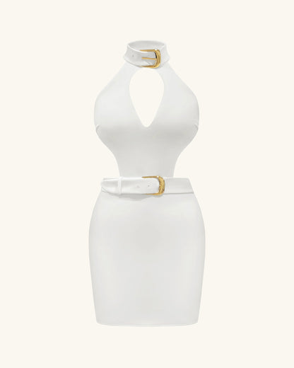 Gabriella Belted Cutout Halter Mini Dress - Ivory | JW PEI