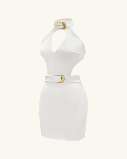 Gabriella Belted Cutout Halter Mini Dress - Ivory | JW PEI