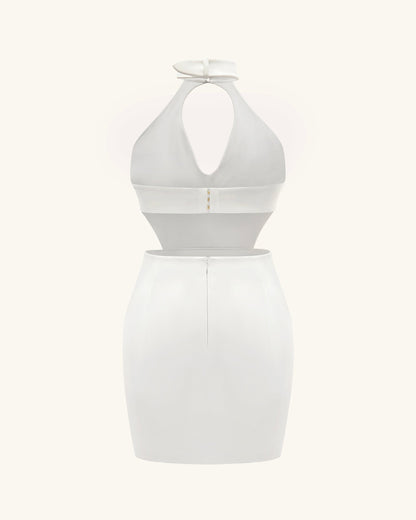 Gabriella Belted Cutout Halter Mini Dress - Ivory | JW PEI