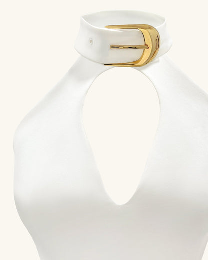 Gabriella Belted Cutout Halter Mini Dress - Ivory | JW PEI