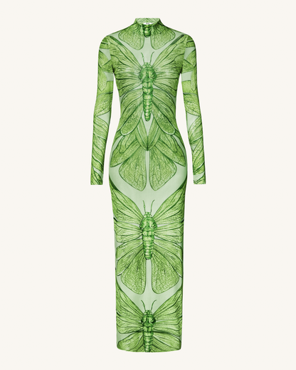 Emerald Dragonfly Sheer Mesh Gown - Green | JW PEI