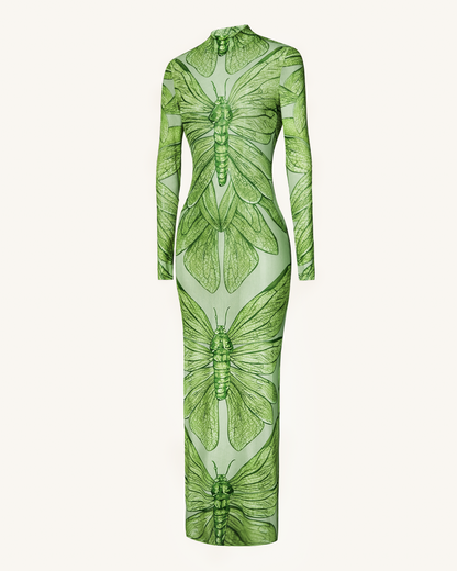 Emerald Dragonfly Sheer Mesh Gown - Green | JW PEI