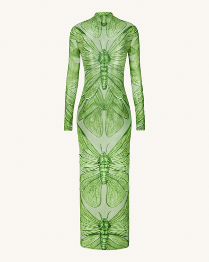 Emerald Dragonfly Sheer Mesh Gown - Green | JW PEI
