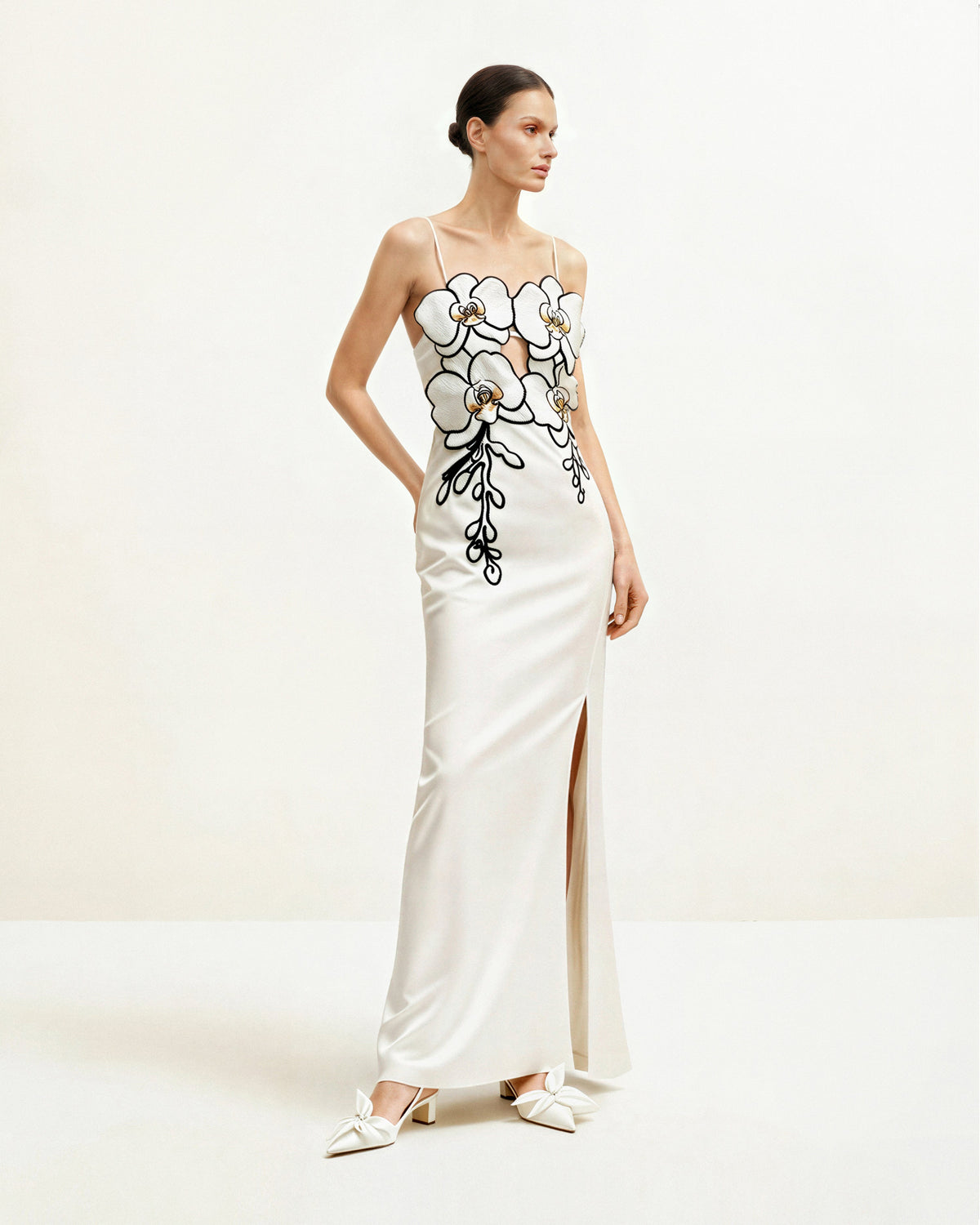 Orchid Embroidered Dress - White/Black | JW PEI