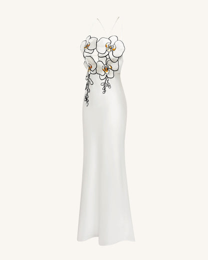 Orchid Embroidered Dress - White/Black | JW PEI