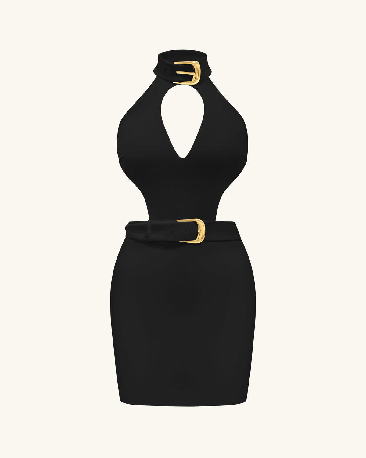 Gabriella Belted Cutout Halter Mini Dress - Black | JW PEI