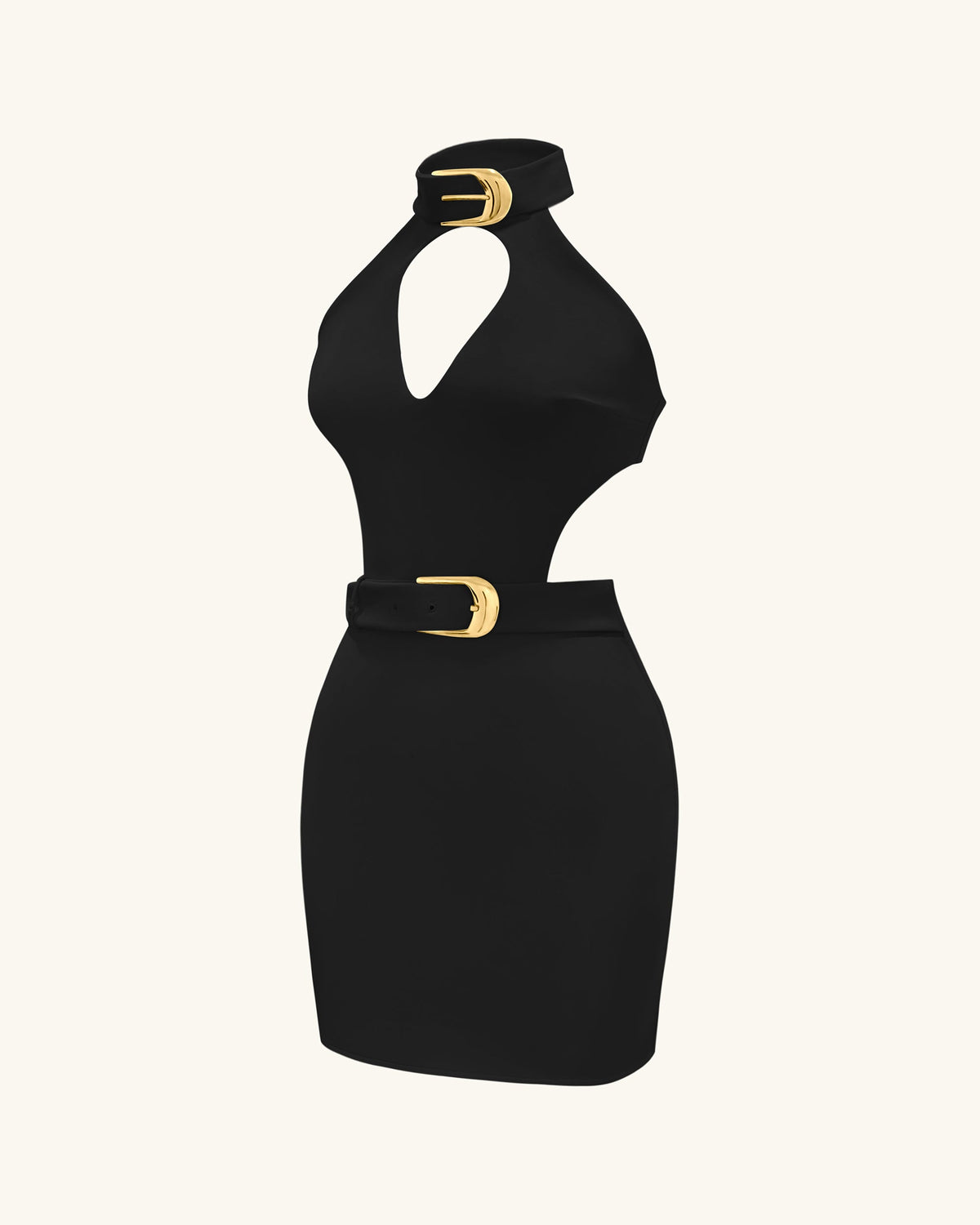 Gabriella Belted Cutout Halter Mini Dress - Black | JW PEI