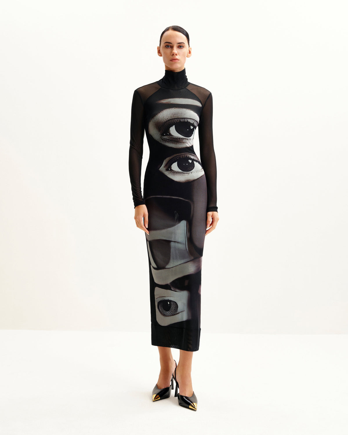 Sophia Eye Print Mesh Dress - Black/White | JW PEI