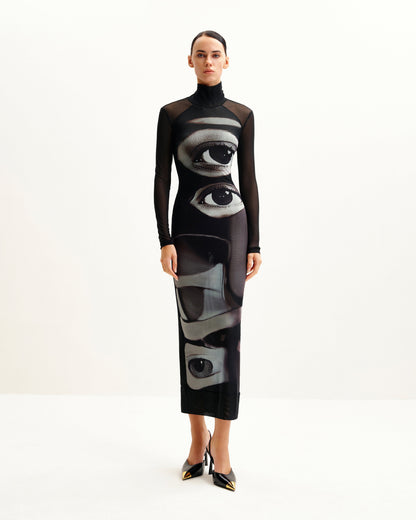 Sophia Eye Print Mesh Dress - Black/White | JW PEI